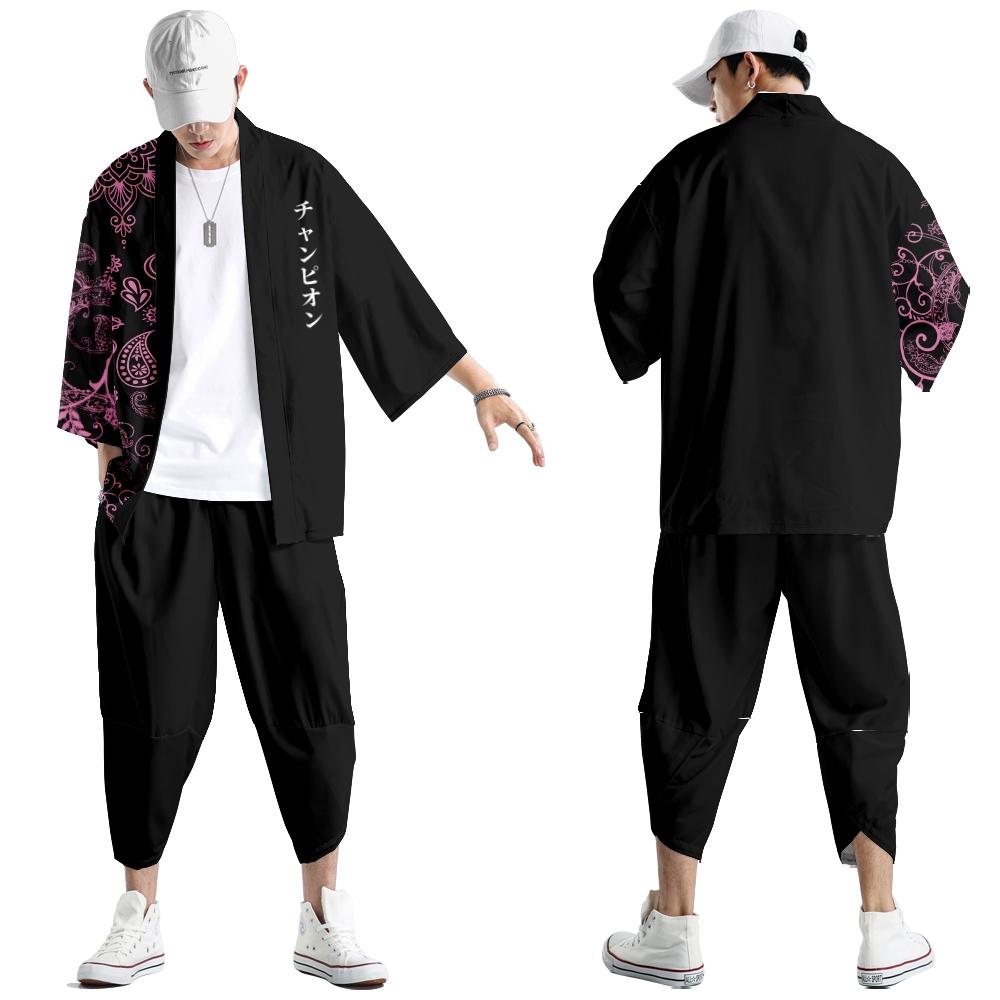 Men'S Kimono Accessories - Two-piece Suit Anime Flower Japanese Style