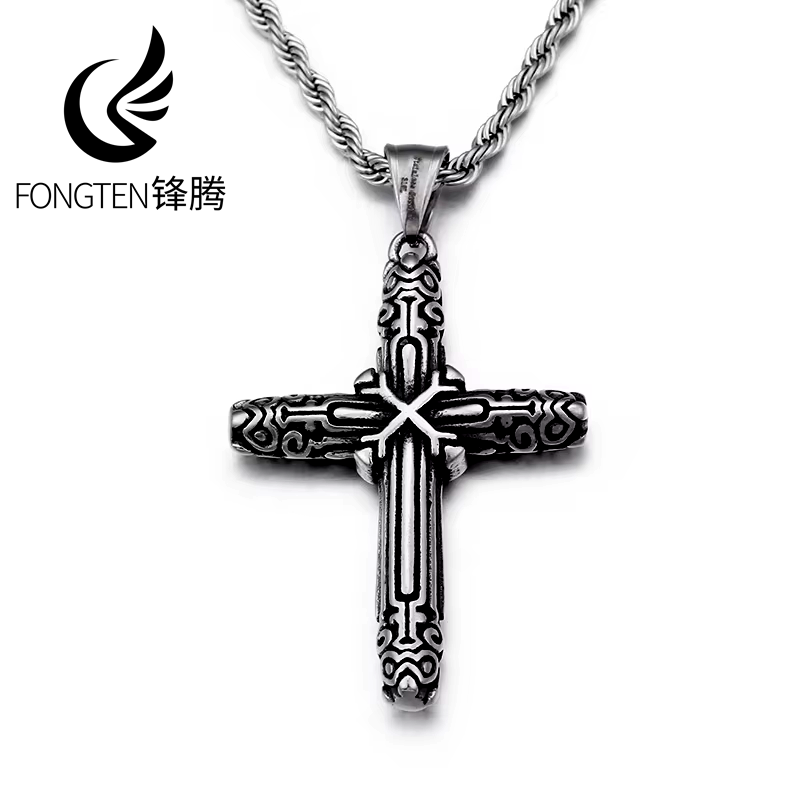 Men Accessories Bd - Fongten Retro Cross Blessing Pendant Necklace