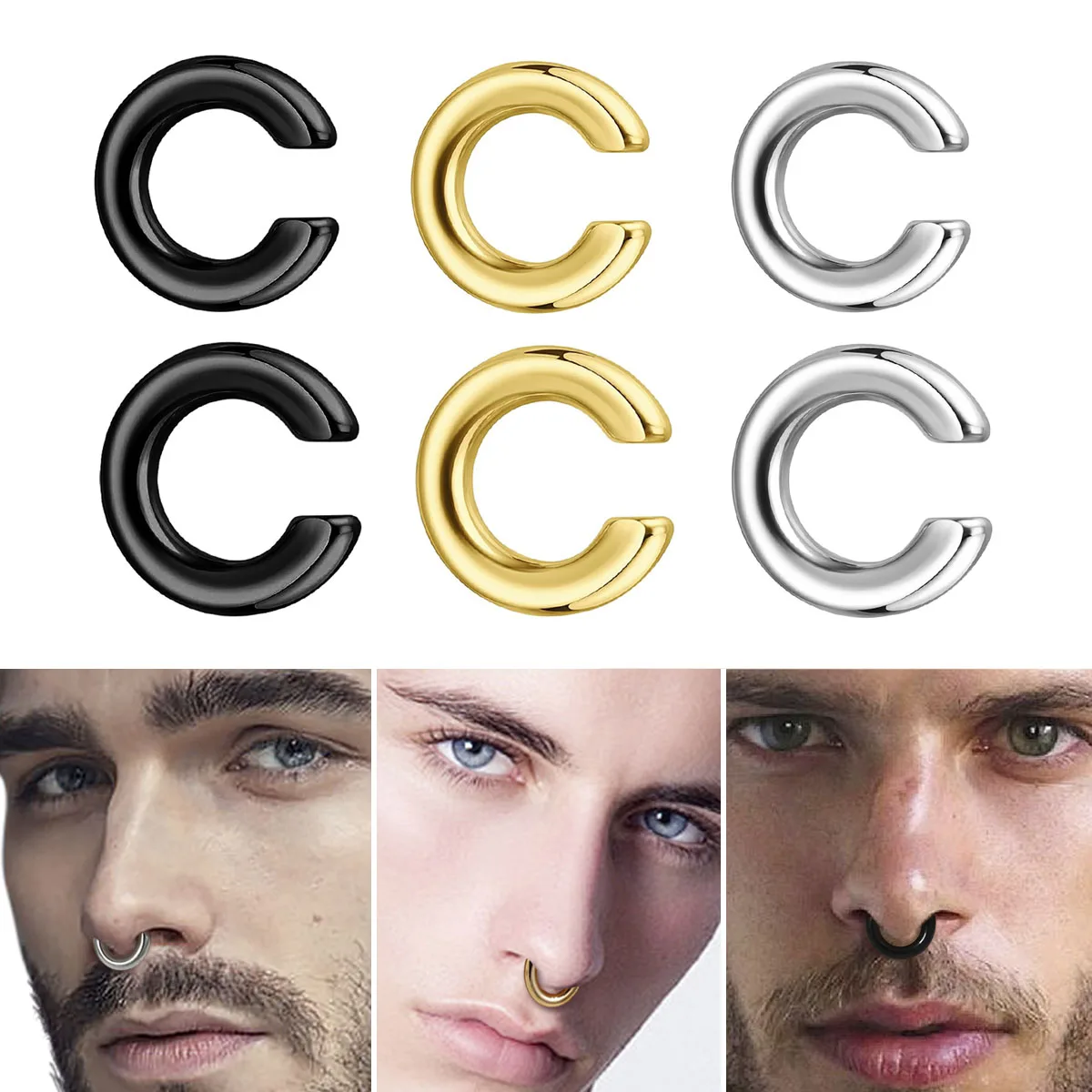 Men'S Accessories Rings - 1pc Exaggerated C-Shaped Non-Piercing Nose Ring