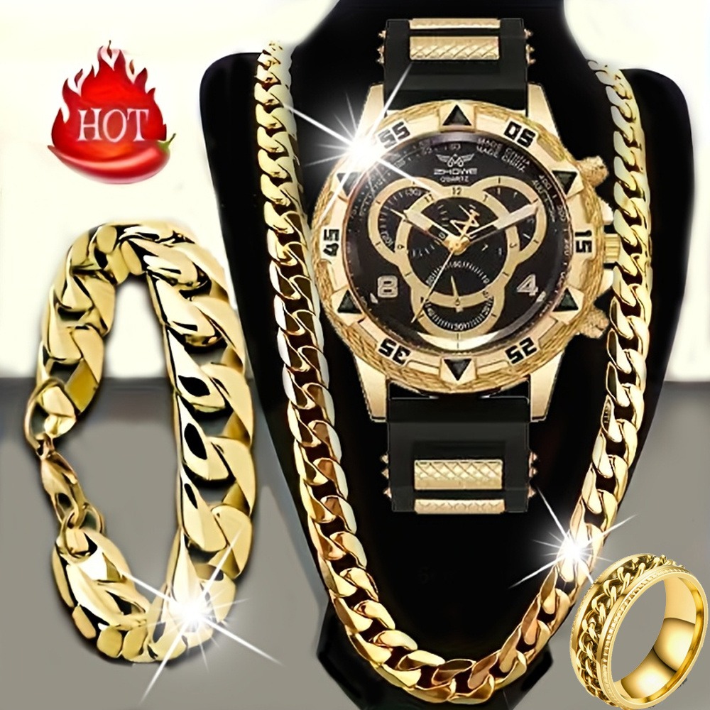 4‑Piece Luxury Men’s Watch and - Men'S Minimalist Accessories ulasan dan harga