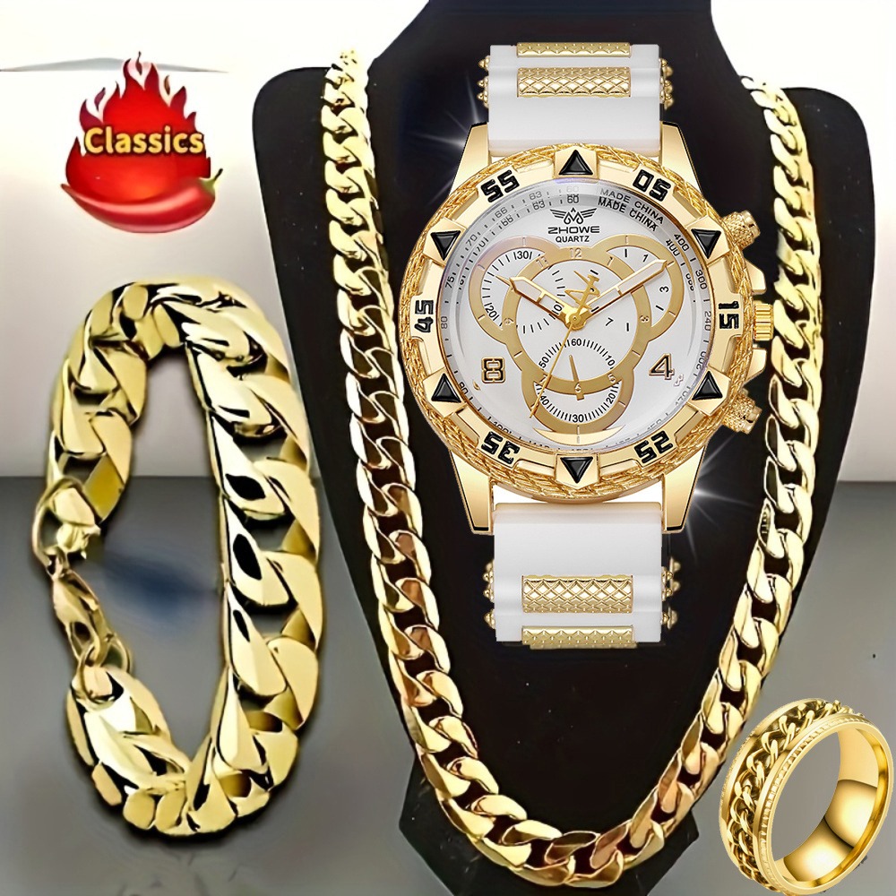 4‑Piece Luxury Men’s Watch and - Men'S Minimalist Accessories ulasan dan harga